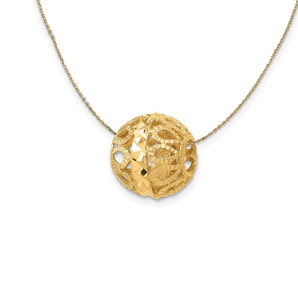 14K Yellow Gold Diamond-Cut Filigree Ball Chain Slide Necklace - 24 In